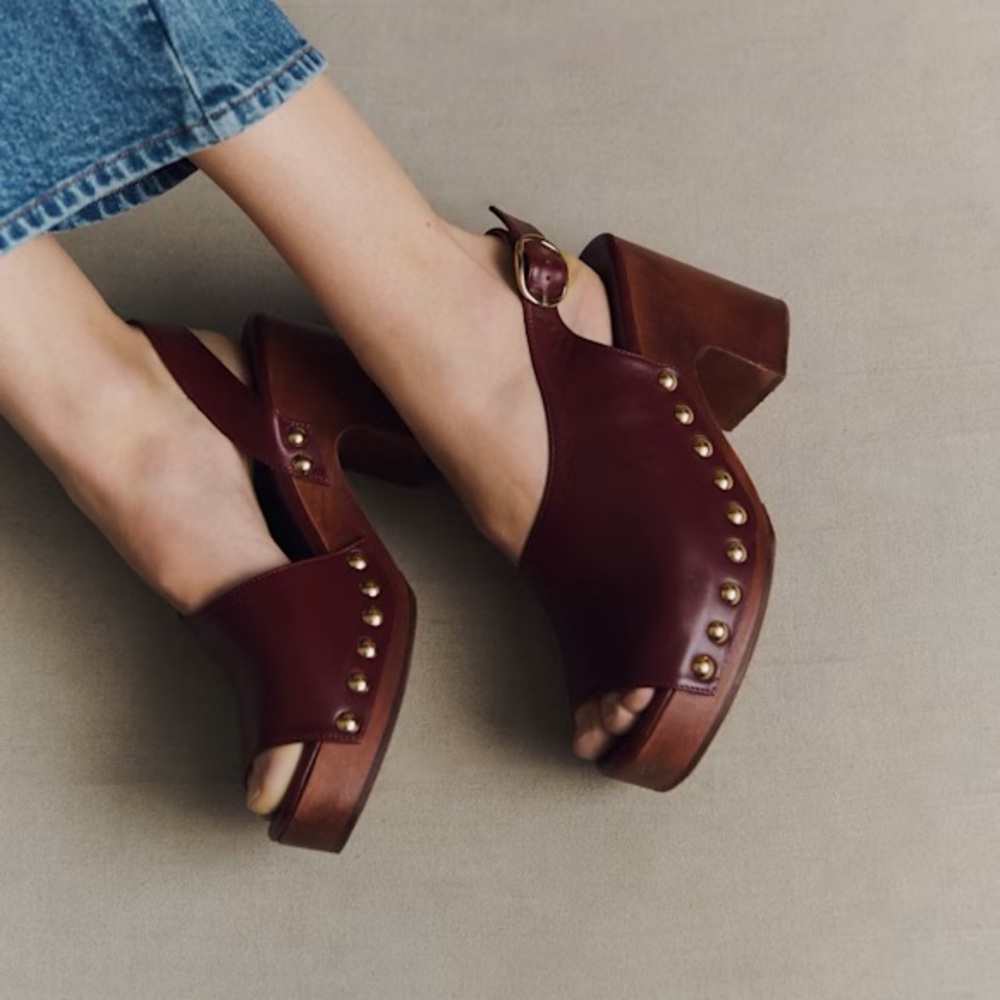 NIB Sezane Harper Leather Clogs, Size 8